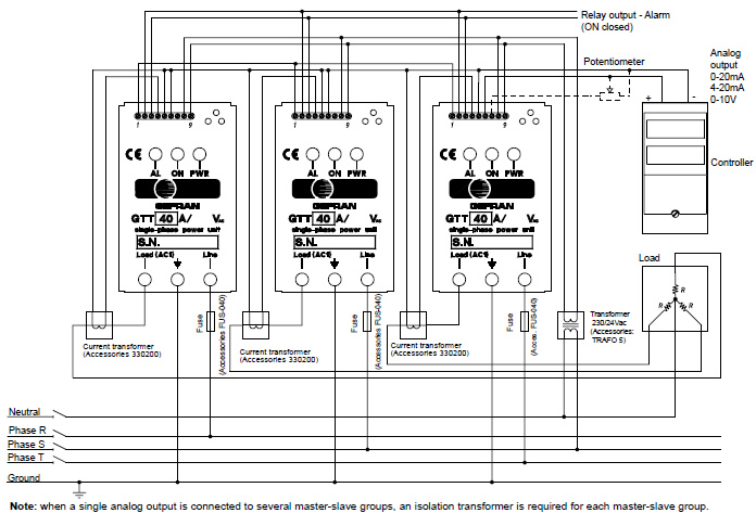 Three-phase star connection with neutral, optional monitoring of interrupted load