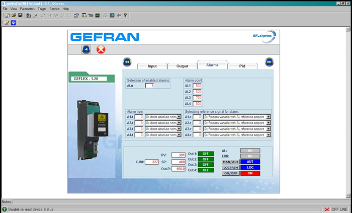 Gefran Express Software: Parameters Page