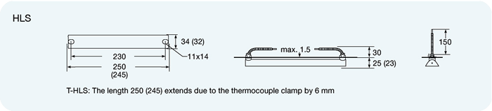 IR rod heaters Elstein HLS Technical Drawing